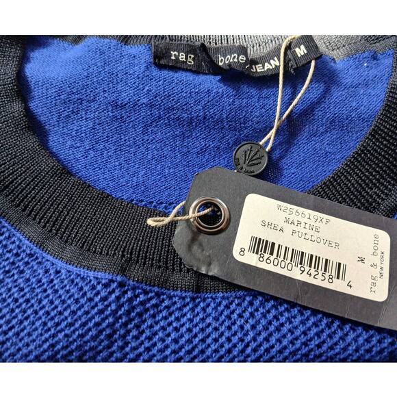 50% OFF NWT Rag & Bone Shea Pullover L/S Sleeve Sweater Royal Blue & Black Small - Picture 2 of 7